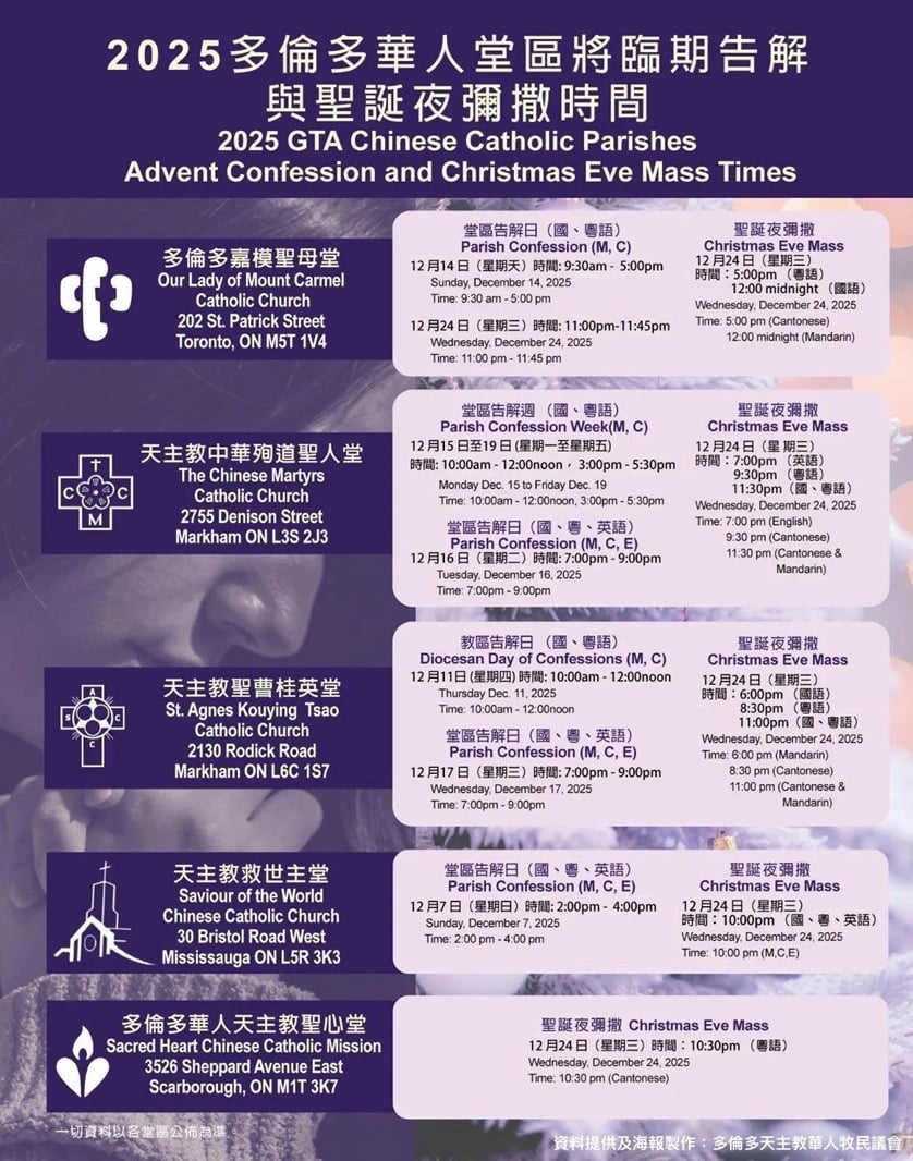 GTA Chinese Catholic Parishes Schedule