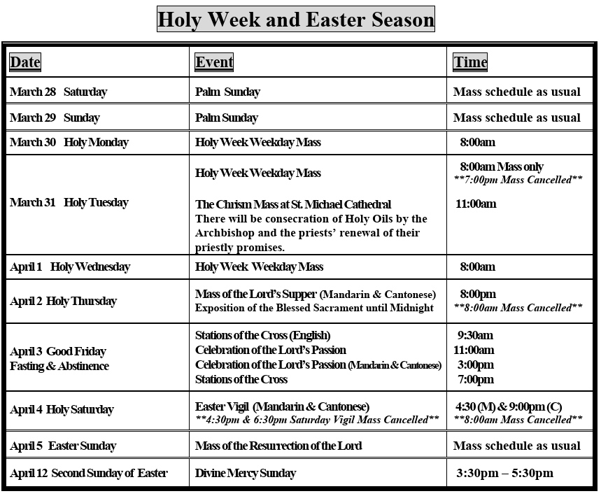 Holy Week Schedule 2026